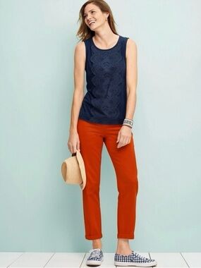Talbots Women Pants 12P Red Straight Mid Rise The Weekend Chino Petites Preppy